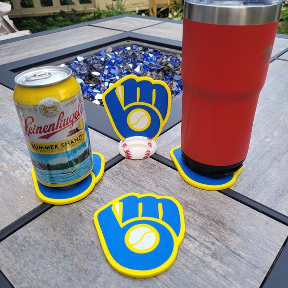 Milwaukee Brewers Coaster Set - 3D Printed - (Set of 4) - Brewers Glove 78-93 - Picture 2 of 4